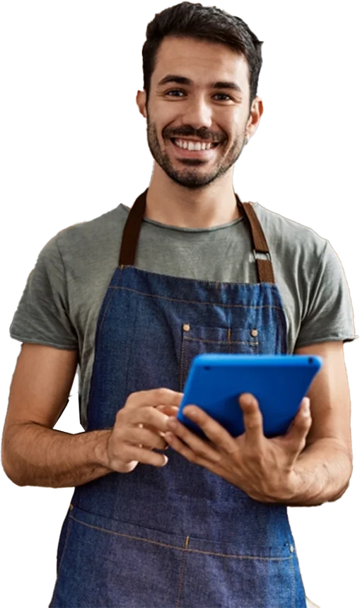 Mesero tomando pedidos con una tablet de DS Technology